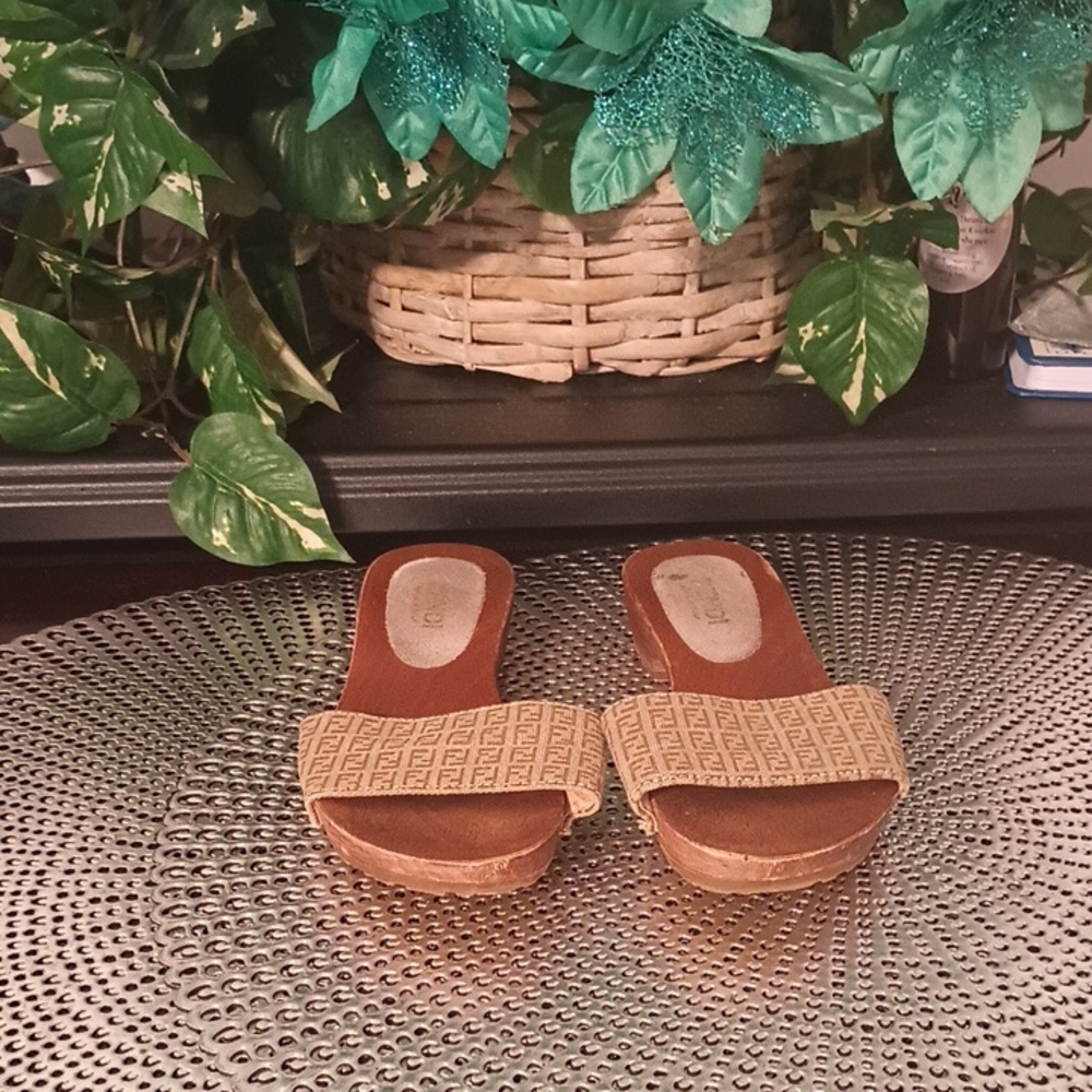 Fendi Beige Slide Sandals